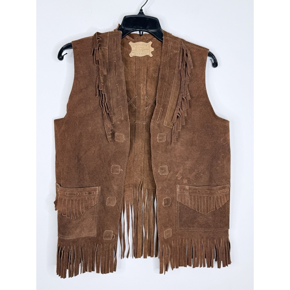 Vintage Leather Fringe Boho Hippie Western Vest Womens S/M Festival
